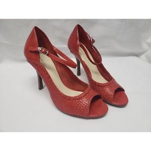 BCBGMAXAZRIA Red Leather Open Pep Toe High Heels - Shoe Size 7.5